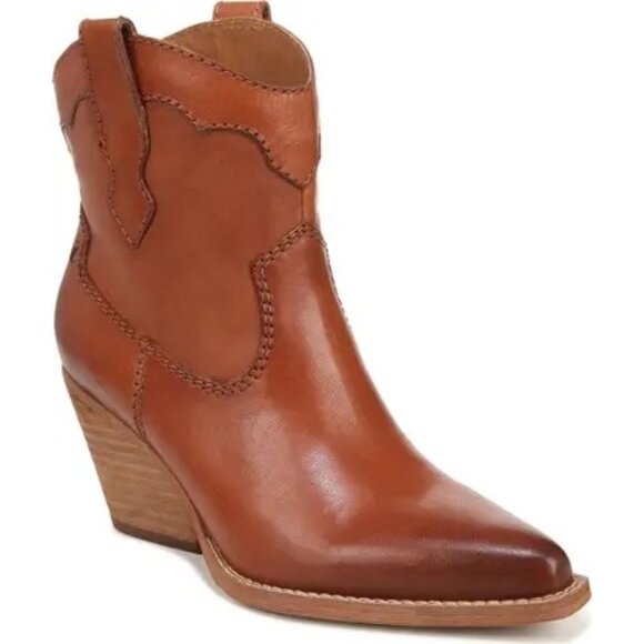 Zodiac Roslyn Size 9.5 Leather Tan Western-Style Pointed Toe Ankle Booties - Picture 1 of 10